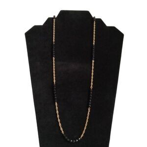 Black & Gold Toned Lightweight Beaded Rope Chain Layering Style Fashion Necklace